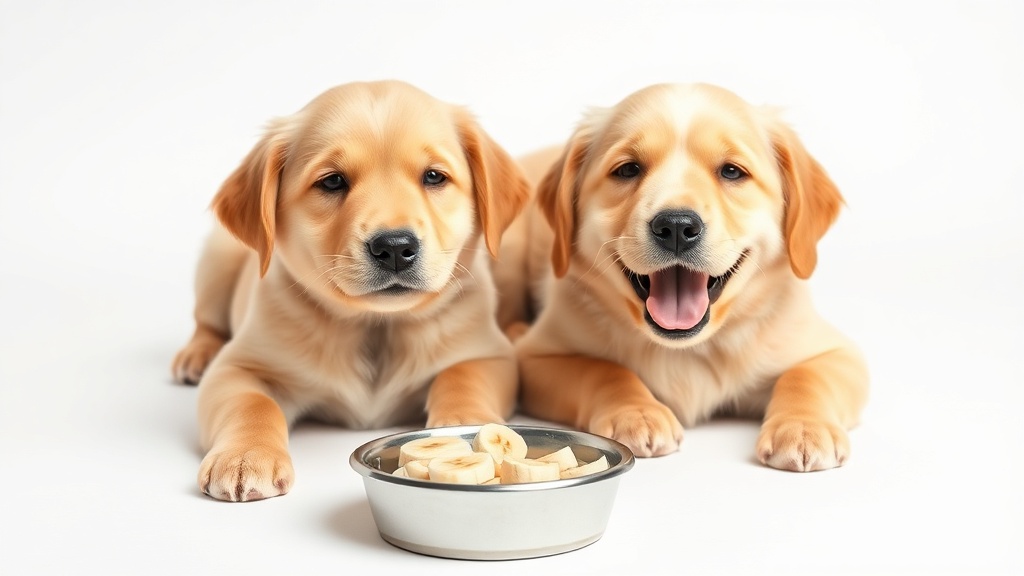 Small banana slices in dog bowl - safe serving size for dogs