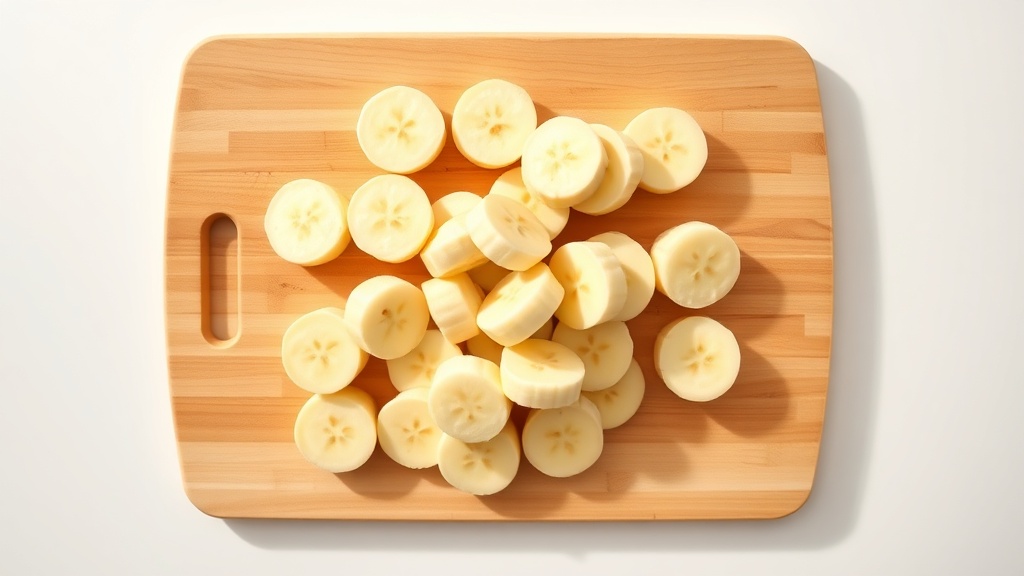 Fresh sliced bananas on cutting board - safe fruit for dogs