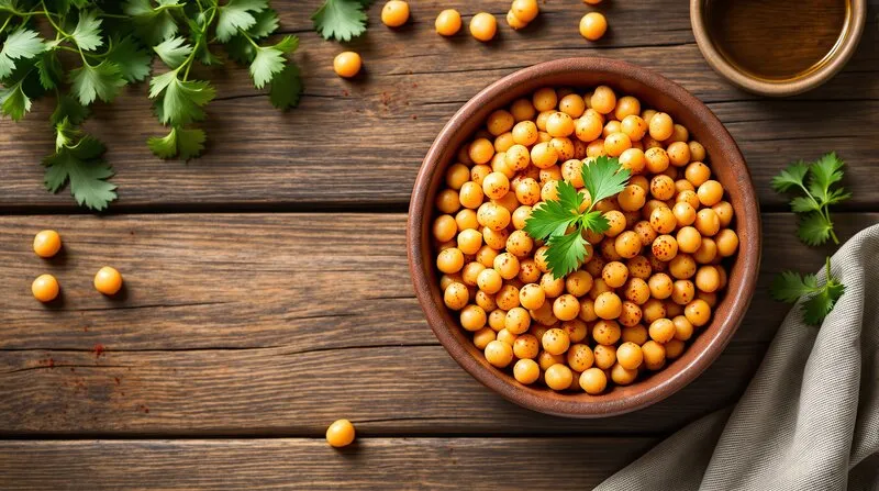 Garbanzos cocidos en bol de barro con pimentón y perejil