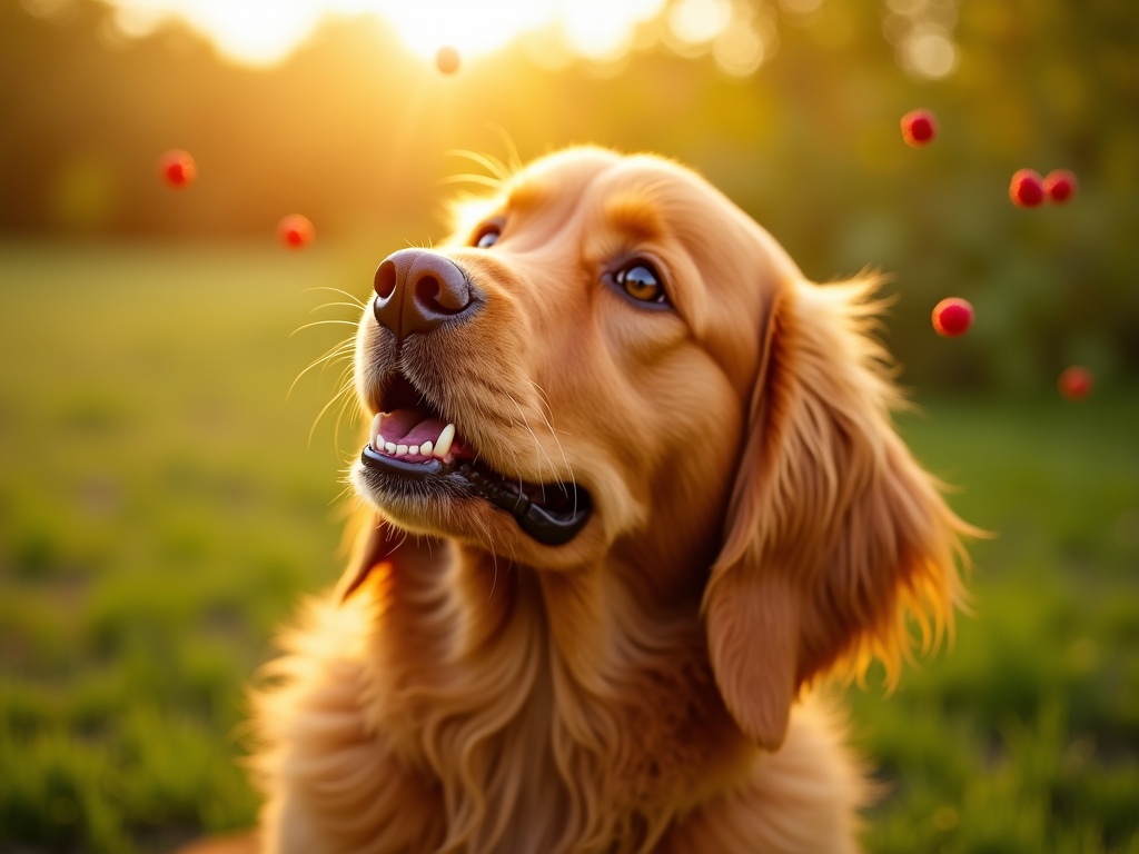 Nova Scotia Duck Tolling Retriever dog eagerly looking at fresh raspberries