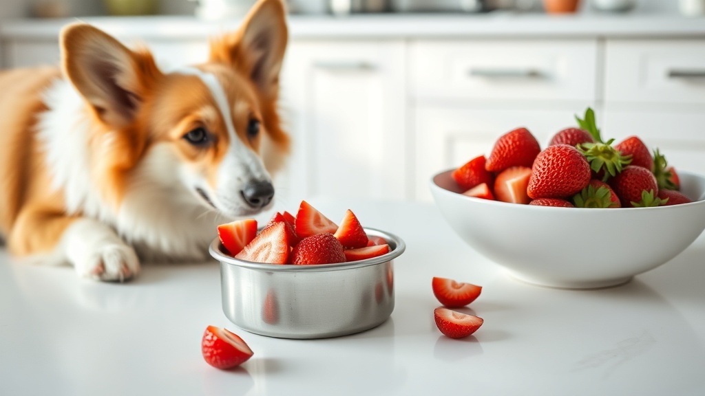 Erdbeerstücke im Hundenapf - sichere Portion