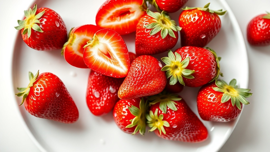Frische halbierte Erdbeeren - sicheres Obst für Hunde