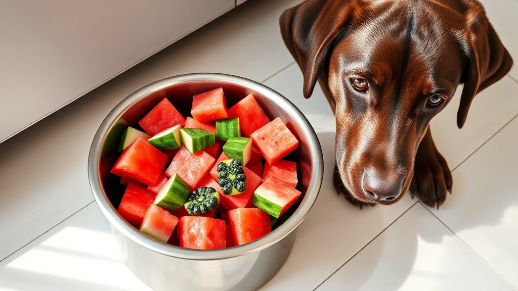Watermeloen blokjes in hondenbak - veilige portie